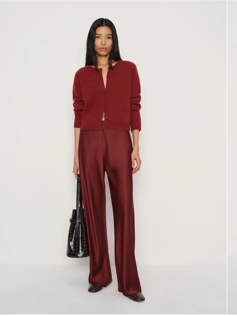 Reformation Gale Satin Mid Rise Pants in Chianti NWT size S